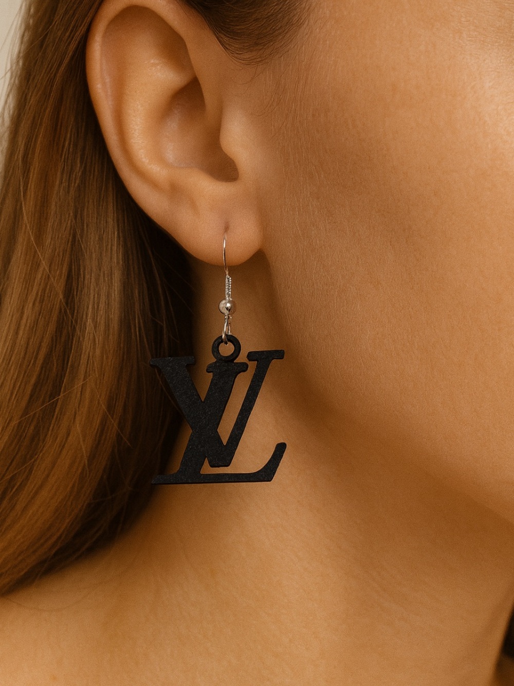 Black LV Logo Drop Earrings